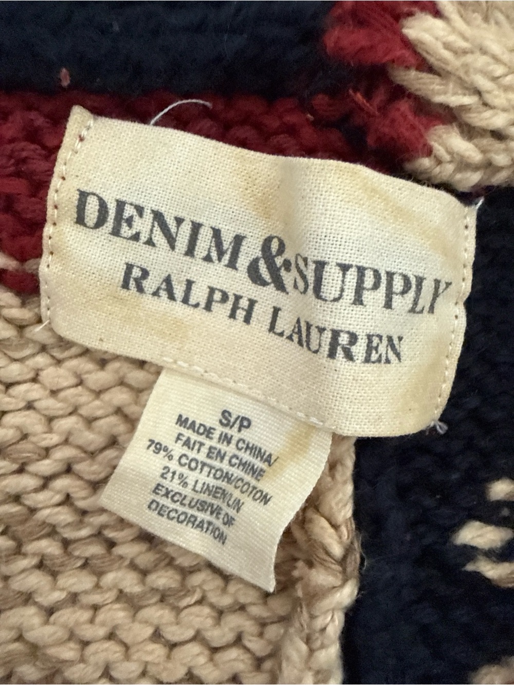 Ralph Lauren Red, Cream & Navy Americana Star Stripe Shawl Cardigan - Picture 2 of 5